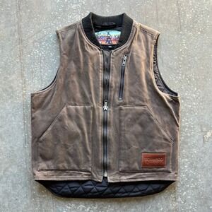 Tobacco Motorwear The Wasteland Vest Brown Waxed Canvas Motorcycle Mens Size M